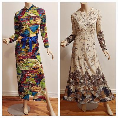 Vtg 1970s  Maxi  Hand printed 2 for one