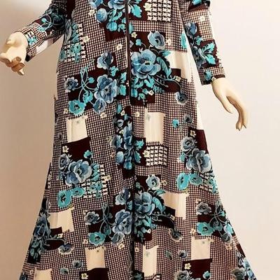 Vtg Elaine Sklar Maxi Robe/Dress hand printed