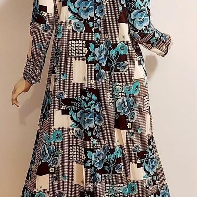 Vtg Elaine Sklar Maxi Robe/Dress hand printed