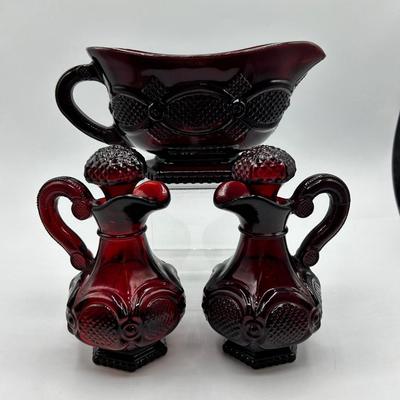 Vintage Avon 1876 Cape Cod Collection Ruby Red Glass Cruet Bottles and ...