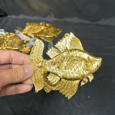 Mixed Lot of Silver and Gold Stamped Embossed Thin Metal Fish Hanging Ornaments Thailand