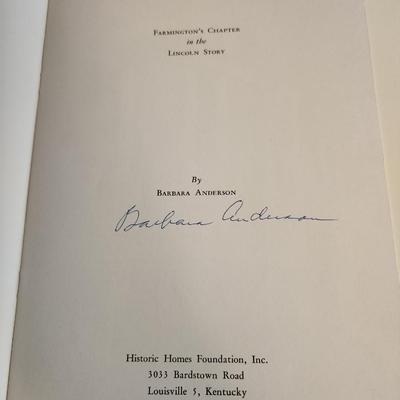 Farmington's Chapter in The Lincoln Story by Barbara Anderson - Autographed