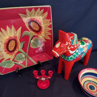 Traditional Scandinavian Wood Decor and  Folk Art Style Ceramic Serving Dishes (DR-BBL)