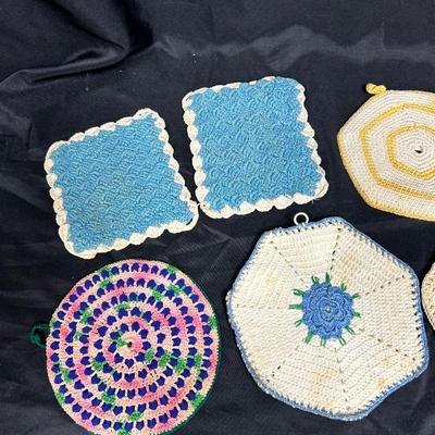 Mixed Lot of Hand Made Knit Tatted Trivet Potholders