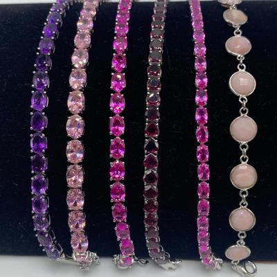 925 Jewelry with Pink and Purple Gemstones (B4-HS)