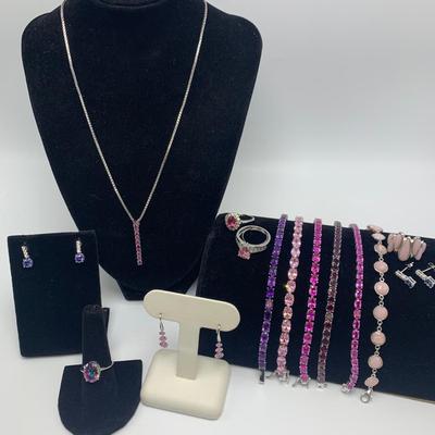 925 Jewelry with Pink and Purple Gemstones (B4-HS)