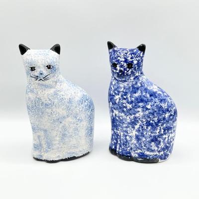 Pair (2) ~ Porcelain Sponge Painted Cat Banks