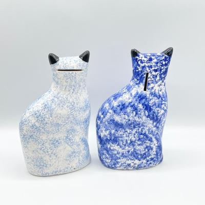 Pair (2) ~ Porcelain Sponge Painted Cat Banks