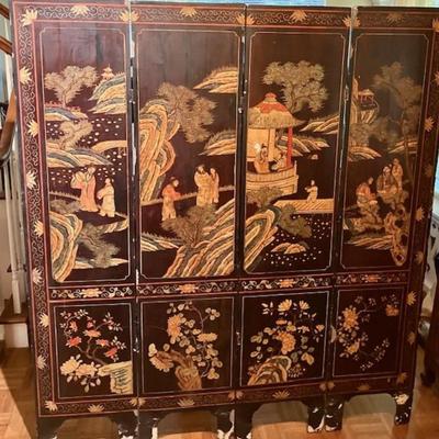 Vintage Asian Four Panel Room Divider