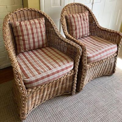 Two Rattan Chairs With Pads