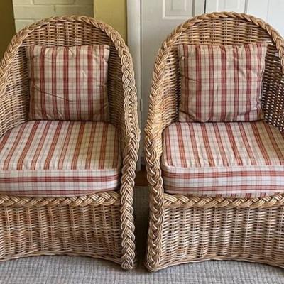 Two Rattan Chairs With Pads