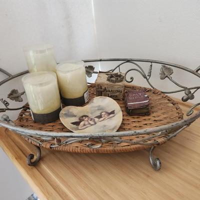 Table basket with candles and items