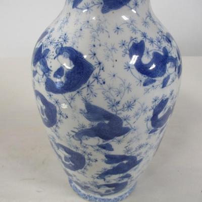 Chinese Blue & White Vase With Koi Fish