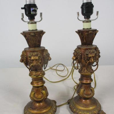 Pair of Resin Post Lion Head Table Lamps