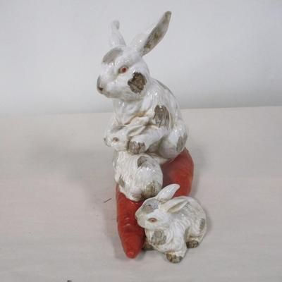 Ceramic Rabbit Family Statuette