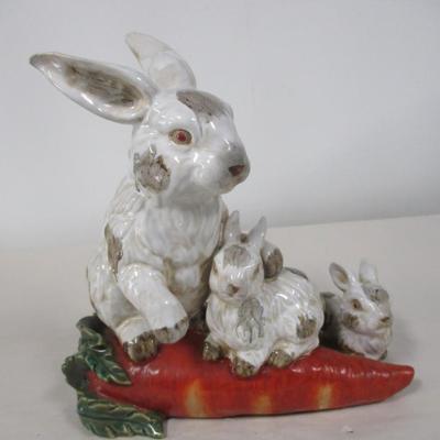 Ceramic Rabbit Family Statuette