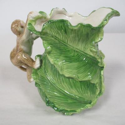 Kaldun & Bogle Ceramic Monkey Handle Cabbage Leaf Pitcher