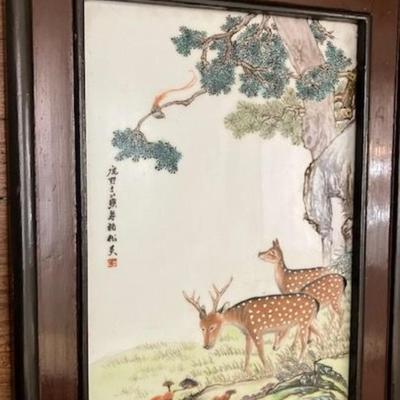 Vintage Asian Painting On Tile