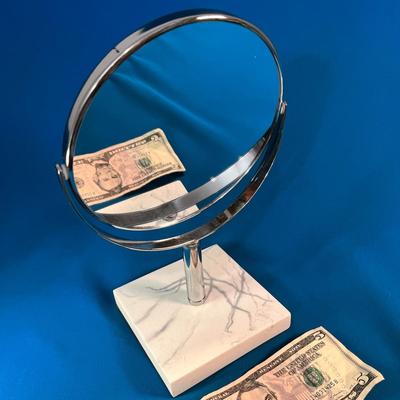 FAUX MARBLE BASE CHROME 2 SIDED MIRROR ONE SIDE 5X MAGNIFICATION