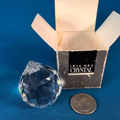 IRIS ARC CRYSTAL FACETED ORB WITH DRILLED HOLE FOR HANGING, WITH ORIG. BOX