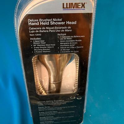 LUMEX NEW IN PACKAGE HAND HELD SHOWER HEAD BRUSHED NICKEL
