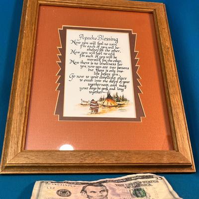 WOOD FRAMED, MATTED â€œAPACHE BLESSINGâ€ FOR MARRIAGE 