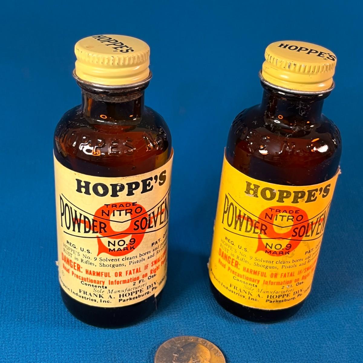VINTAGE BOTTLE OF HOPPE’S NO. 9 POWDER SOLVENT x 2