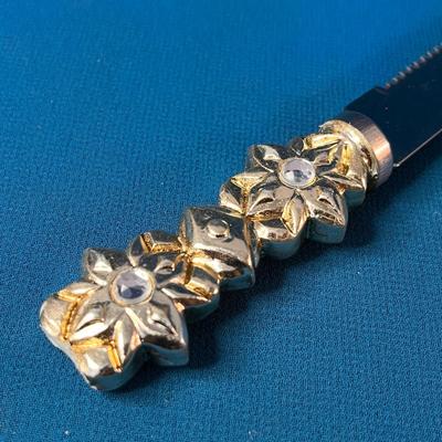 FANCY CHEESE SERVER KNIFE with SNOWFLAKE PATTERN RHINESTONE ACCENT HANDLE
