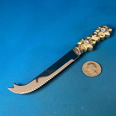 FANCY CHEESE SERVER KNIFE with SNOWFLAKE PATTERN RHINESTONE ACCENT HANDLE