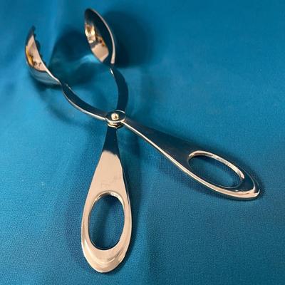 BEAUTIFUL HEAVY SALAD TONGS LIKE NEW GLEAMING CHROME-LIKE FINISH