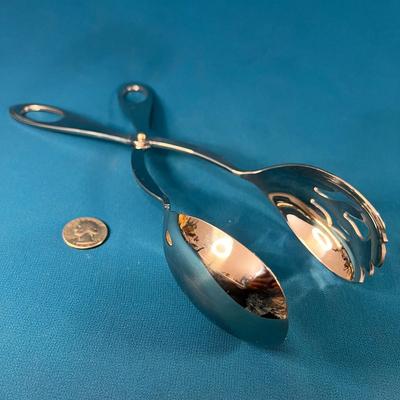 BEAUTIFUL HEAVY SALAD TONGS LIKE NEW GLEAMING CHROME-LIKE FINISH