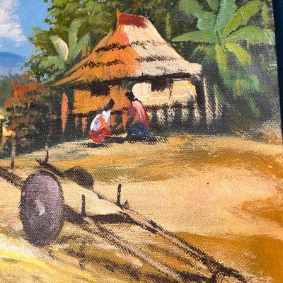 ORIGINAL ARTIST SIGNED OIL PAINTING ASIAN/ISLAND FARM THEME