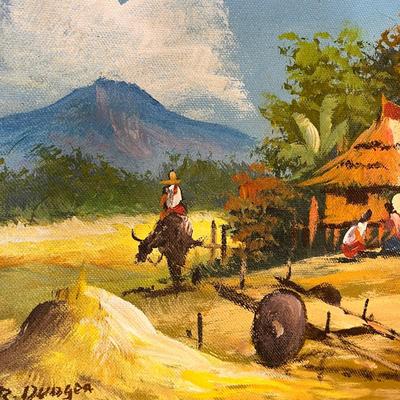 ORIGINAL ARTIST SIGNED OIL PAINTING ASIAN/ISLAND FARM THEME