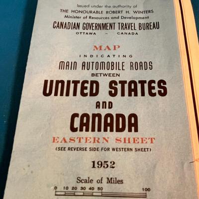 1952 ROAD MAP-  ROADS BETWEEN CANADA & U.S.