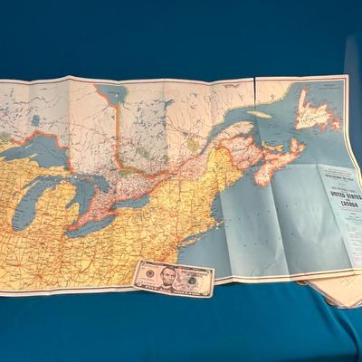 1952 ROAD MAP-  ROADS BETWEEN CANADA & U.S.