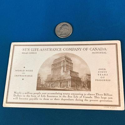 VINTAGE SUN LIFE ASSURANCE OF CANADA INK BLOTTER ADVERTISING CARD