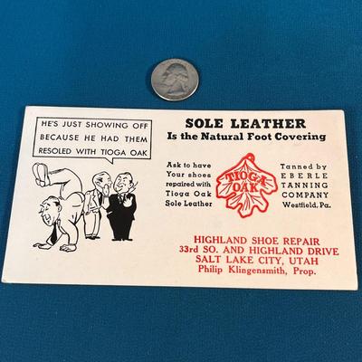 VINTAGE HIGHLAND SHOE REPAIR S.L.C. INK BLOTTER ADVERTISING CARD