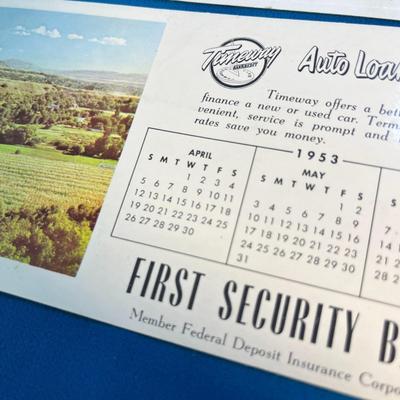 7 ASSORTED 1950â€™s FIRST SECURITY BANK INK BLOTTER ADVERTISING CARDS UTAH SCENES