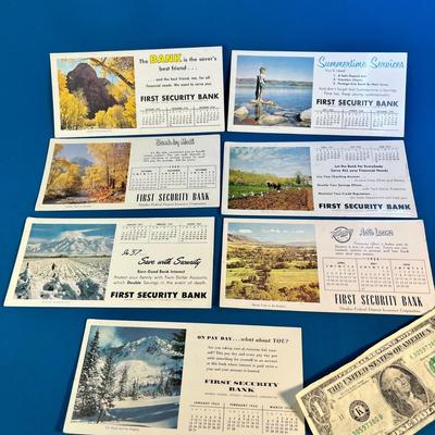 7 ASSORTED 1950â€™s FIRST SECURITY BANK INK BLOTTER ADVERTISING CARDS UTAH SCENES
