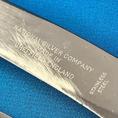 CLASSY VINTAGE CARVING SET FORK AND KNIFE SILVER PLATE HANDLES