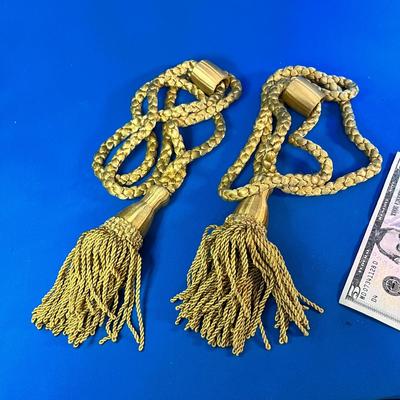 GOLD BRAIDED, TASSLED DRAPERY PULL BACK PAIR