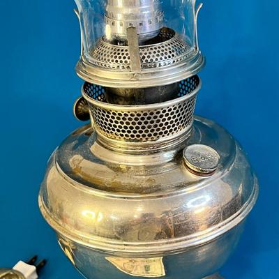 ANTIQUE HURRICANE LAMP CONVERTED TO ELECTRIC LAMP