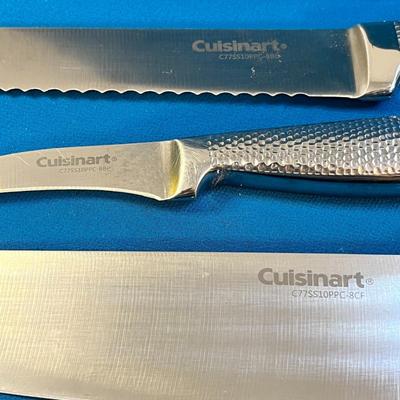 SET OF 4 DIFFERENT VERY SHARP CUISINART KNIVES WITH TEXTURED HANDLES
