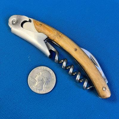 COOL WOOD HANDLED CORKSCREW BOTTLE OPENER, KNIFE