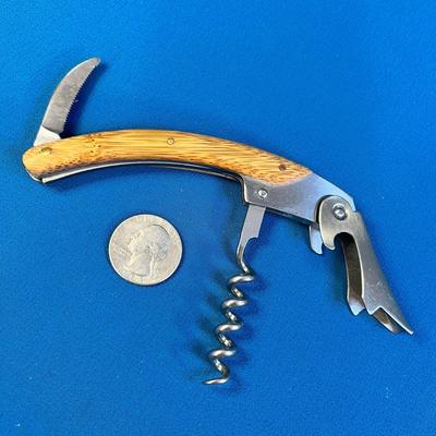 COOL WOOD HANDLED CORKSCREW BOTTLE OPENER, KNIFE