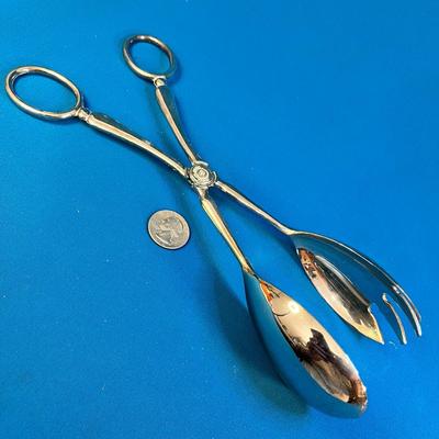 NICE SILVER TONE METAL SERVING TONGS 