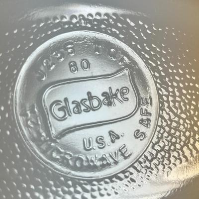 VINTAGE GLASBAKE OVAL MILK GLASS GREEN FLORAL PATTERN CASSEROLE DISH