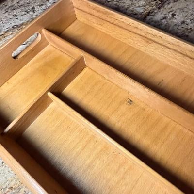 LIGHT WOOD SILVER WARE TRAY WITH HANDLES