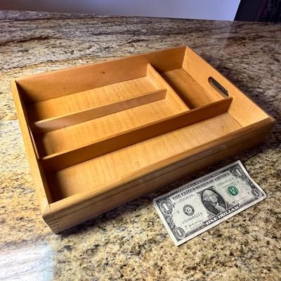 LIGHT WOOD SILVER WARE TRAY WITH HANDLES