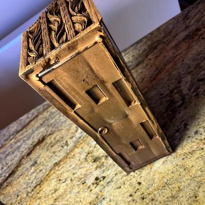 VINTAGE FAUX WOOD CARVED DESK TOP ORGANIZER BOX 6 SECTIONS 